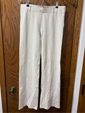 Beta Brand Yoga Dress Pants Large Long Cream Grey Checkered Wide-Leg Pants